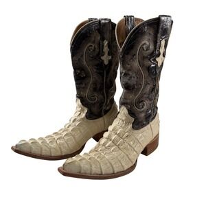 Indomables Genuine Exotic Leather Cowboy Boots Cream Black Men's 7.5